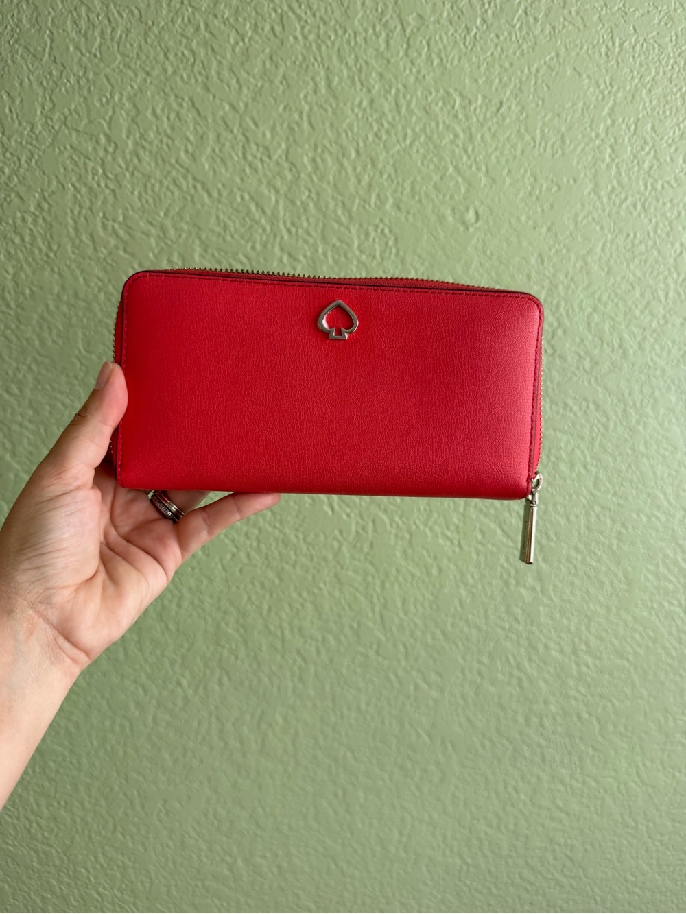 kate spade Red Zip-Around Leather Wallet with Spade Logo